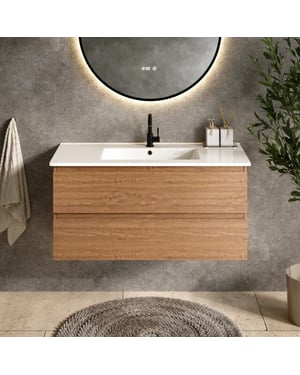 Mirlux Badkamermeubel varo 100 cm warm eiken witte wastafel
