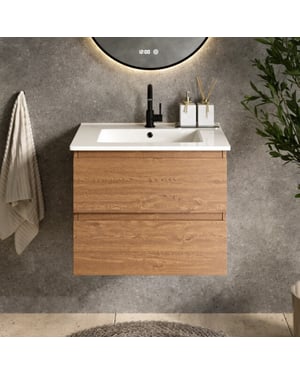 Mirlux Badkamermeubel norvi 60 cm warm eiken witte wastafel