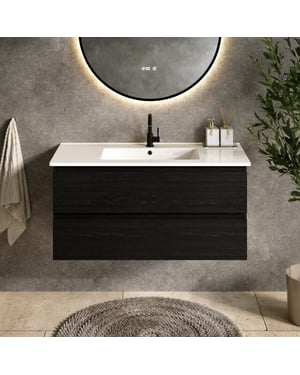 Mirlux Badkamermeubel varo 100 cm zwart eiken witte wastafel