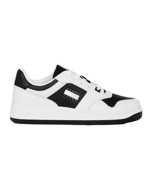 Tommy Jeans Heren Leren Basketball Cupsole Sneakers (Wit/Zwart)