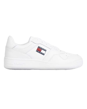 Tommy Jeans Heren Leren Basketball Cupsole Sneakers (Wit)