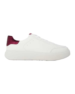 FitFlop Dames-sneakers met pailletten en platte zool (Wit/Robijnrood)