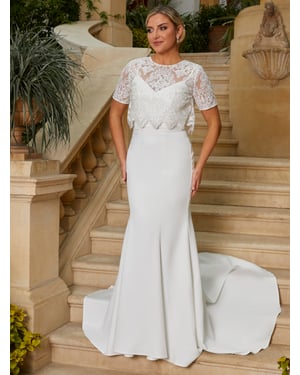 Lace Overlay Bodice Maxi Wedding Dress in White