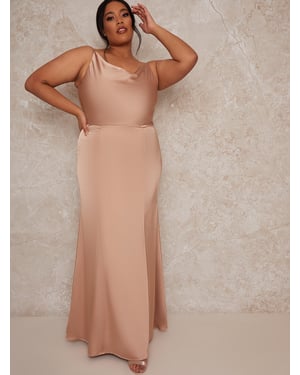 Plus Size Cowl Neck Satin Slip Maxi Dress in Champagne