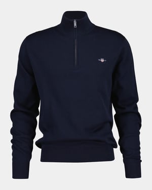 Mens Classic Cotton Shield Logo Half Zip Jumper Logo Detail Jumper in Dark Blue