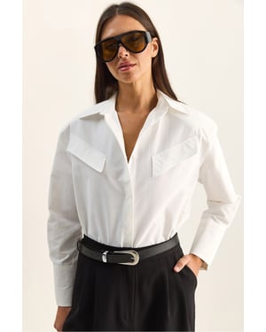 Casual Lange Mouwen Knopsluiting Poplin Shirt met Pocket