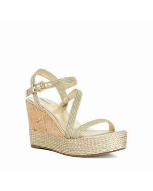 Dune Ladies Koda - Gold Cork Wedge Sandals