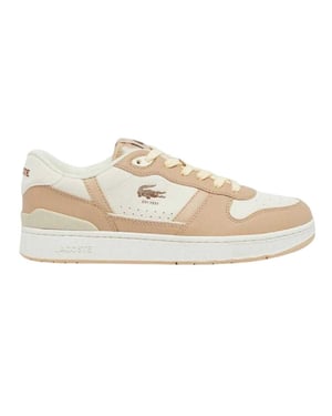 Lacoste Heren T-Clip Leather Low Cut Flat Trainers (Lichtbruin)