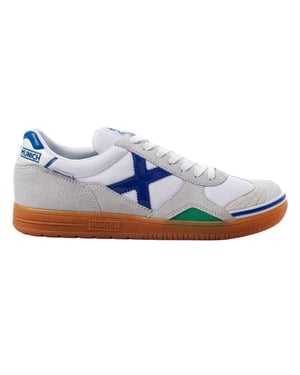 Munich Gresca Signature voetbalschoenen voor binnen met verstevigde neus voor heren (Wit/blauw)
