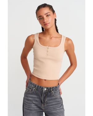 Dames Geribbelde Korte Knop-top Blouse
