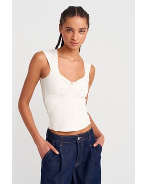 Getailleerde Mouwloze Korte Blouse met Vierkante Hals