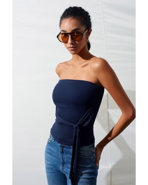 Strapless Slim-Fit Jerseytop met Strikdetail