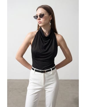 Aansluitende Mouwloze Blouse met Colharmonika