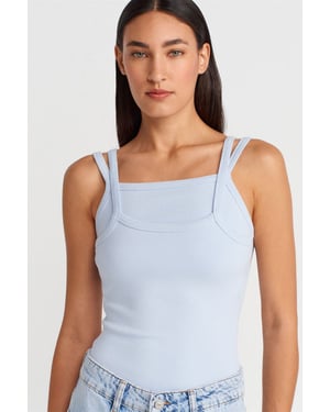 Geribbelde Mouwloze Blouse met Vierkante Halslijn