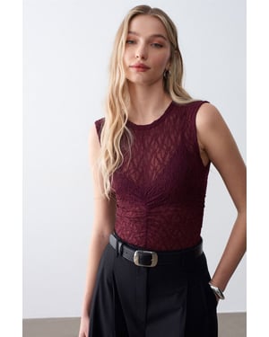 Mouwloze Kanten Geribde Blouse