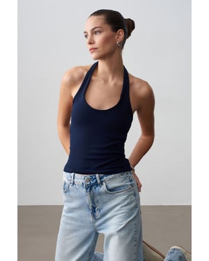 Geribbelde Halternek Mouwloze Blouse