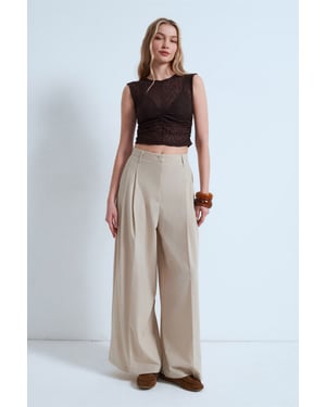Mouwloze Kanten Geribde Blouse