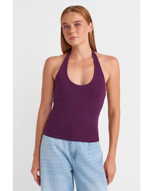 Geribbelde Halterloze Mouwloze Blouse