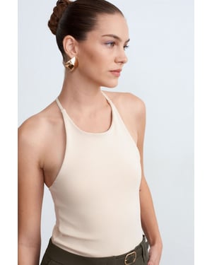 Slim Fit Halterhals Tricot Blouse