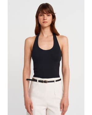 Geribbelde Halterhals Mouwloze Blouse