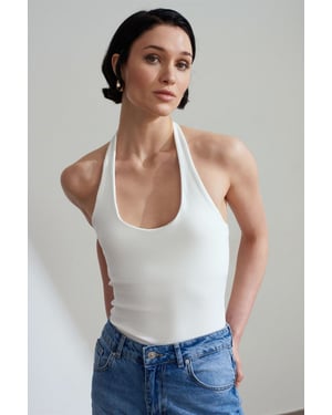 Geribbelde Halterhals Mouwloze Blouse