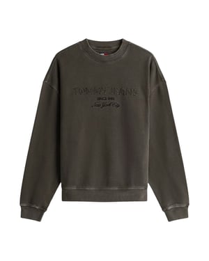 Tommy Jeans Heren Sweatshirt met Geborduurd Logo (Gewassen Zwart)