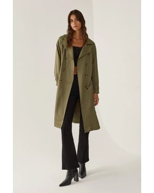 Dubbelknäppt bälte lång trenchcoat
