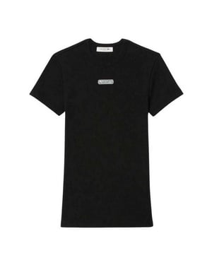 Lacoste Dames-T-shirt met geribde ronde hals en slank model (Zwart)