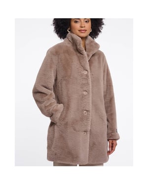 Rino & Pelle Nonna.7002611 rino en pelle single breasted faux fur coat mocha latte