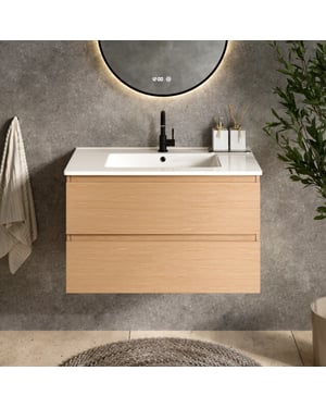 Mirlux Badkamermeubel luma 80 cm licht eiken witte wastafel