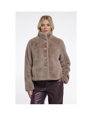 Rino & Pelle Vie.7002611 rino en pelle single breasted faux fur jacket mocha latte