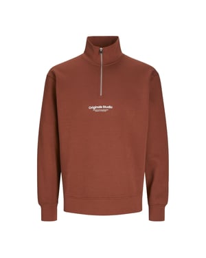 Jack And Jones Heren Originals Studio-sweatshirt met halve rits (Brandy)