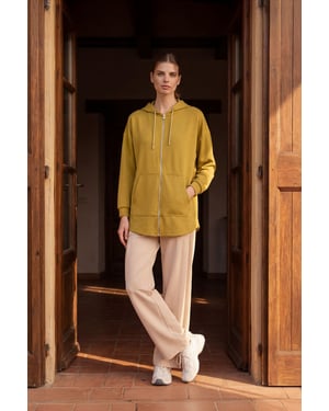 Oversized Hooded Lange Mouw Zip Tuniek Top
