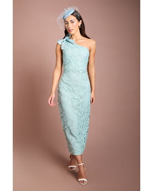 Lisa Tan One Shoulder Bow Detail Midi Dress