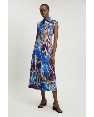Cotton Top Stitch Woven Midaxi Shirt dress