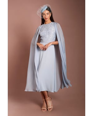 Lisa Tan Cape Sleeve Lace Midi Dress