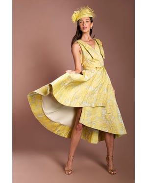 Lisa Tan Bow Shoulder Jacquard Midi Dress
