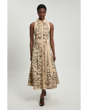 Linen Matte Sequin Collared Midi Dress