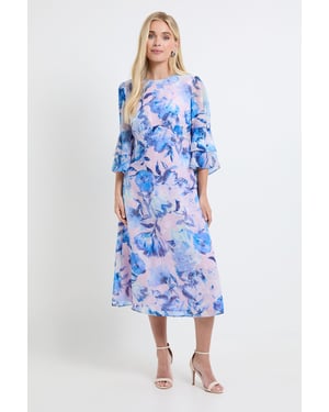 Petite Floral Burn Out Ruffle Sleeve Midi Dress