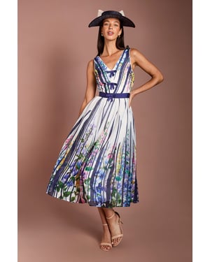 Lisa Tan Bow Detail Printed Organza Midi Dress