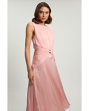 Viscose Georgette Ruffle Sleeveless Woven Midi Dress