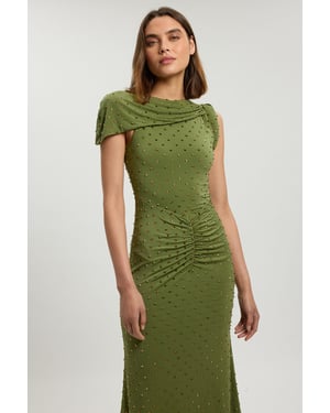 Twist Detail Studded Jersey Maxi Dress