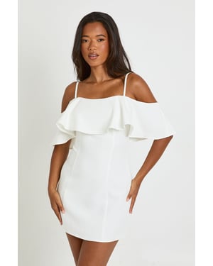 Tailored Strappy Foldover Ruffle Mini Dress