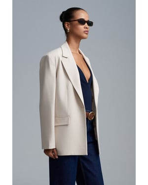 Lange Geweven Blazer Met Sjalkraag