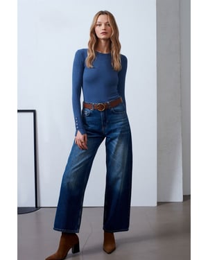 Hoog-Waisted Wijde Jeans van Katoen