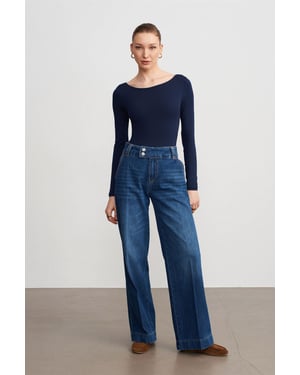Hoge Taille Wijde Pijpen Katoenen Denim Jeans