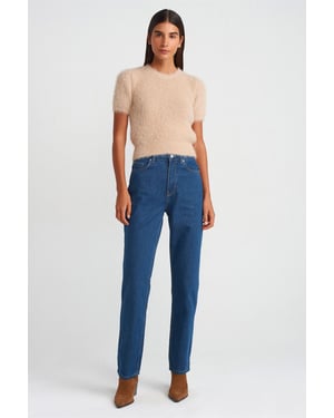 Hoge Taille Rechte Pijpen Katoenen Jeans