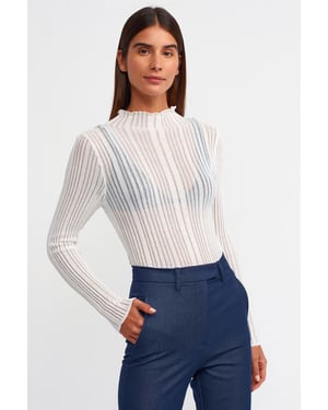 Slim Fit Ribbad Halv-Turtleneck Tröja