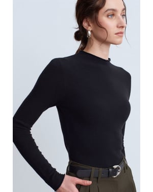 Kvinnors Slim-fit Ribbade Halvpolokrage Tröja
