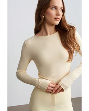 Kvinnors Ribbad Båthals Slim-fit Tröja